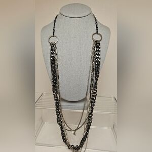 [EXPRESS] Multi Layer Black & Silver Toned Chains
